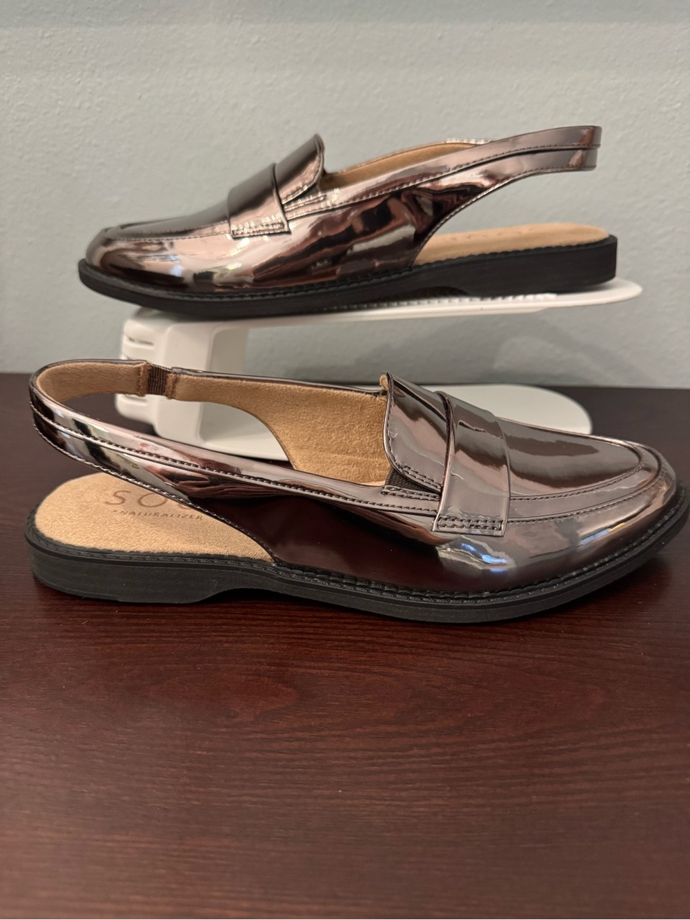 SOUL Naturalizer Yeah Pewter Metallic Slingback Loafers 7.5W Chic Trendy